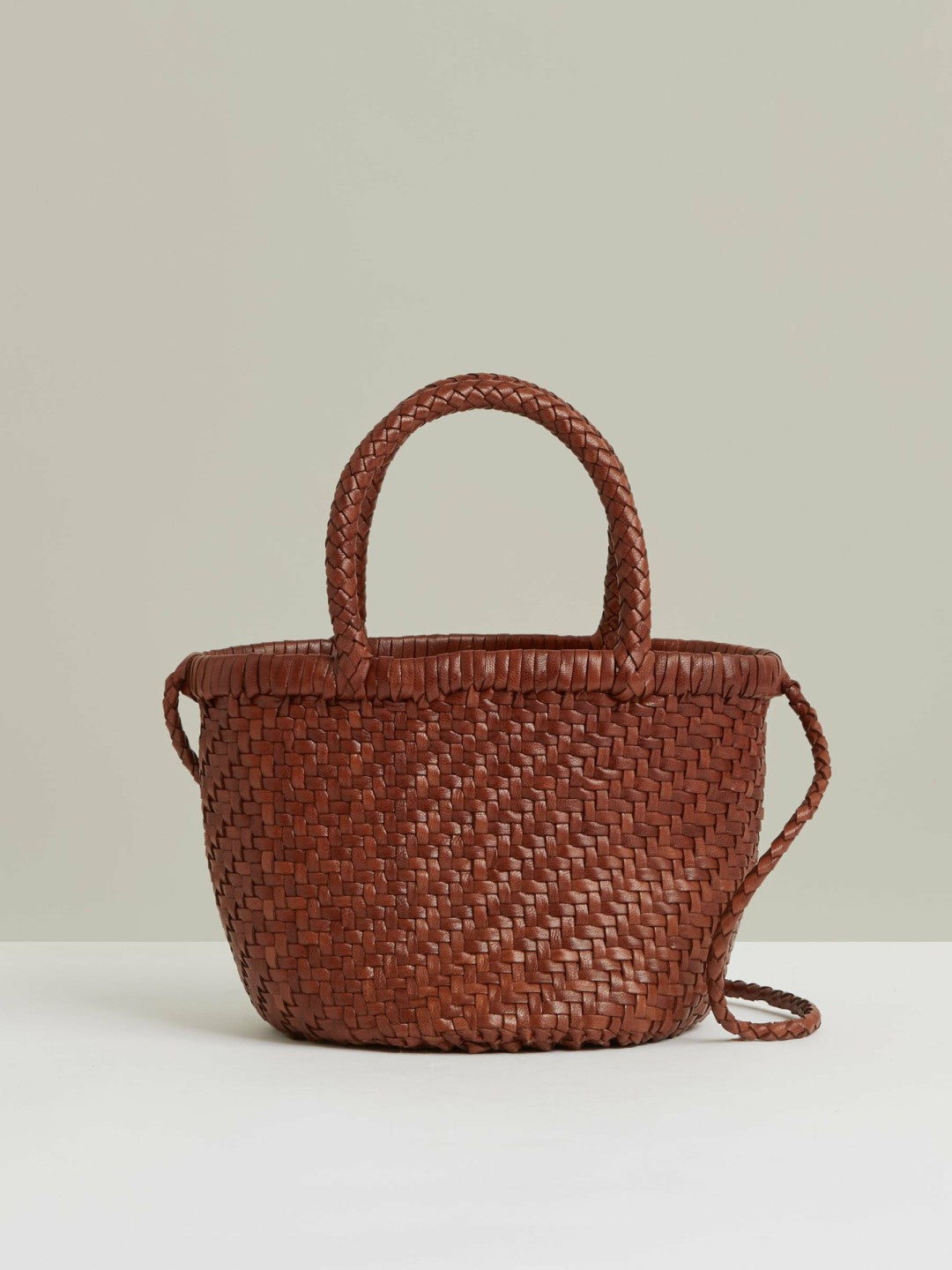 Reiss | Leather Woven Mini Tote Bag in Tan