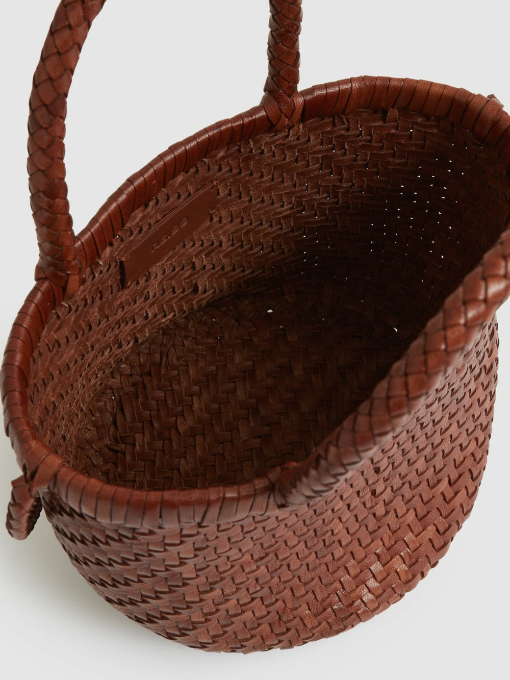 Reiss | Leather Woven Mini Tote Bag in Tan