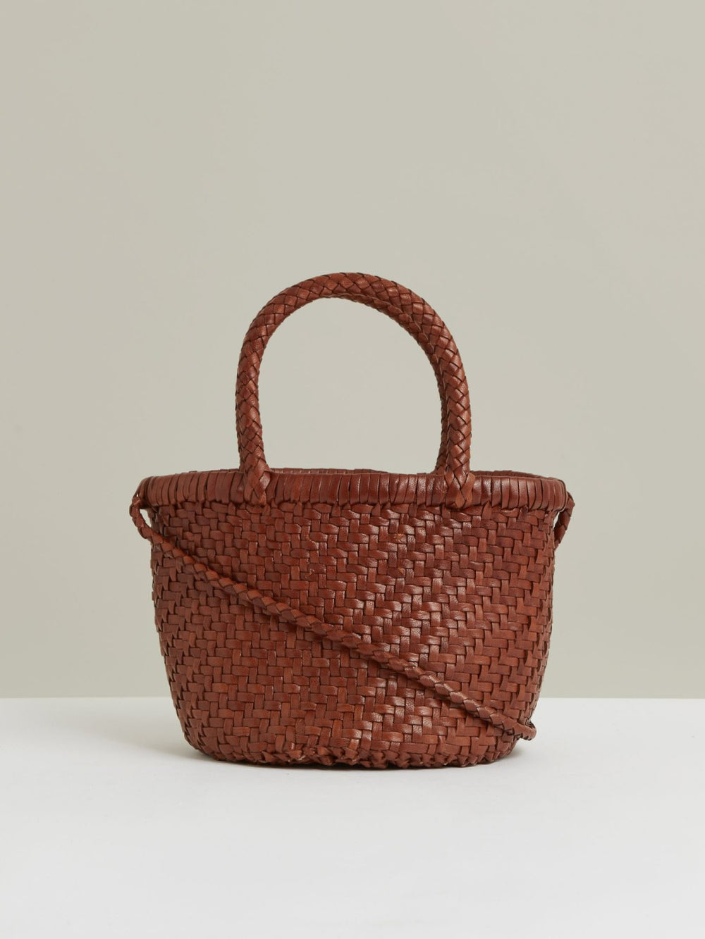 Reiss | Leather Woven Mini Tote Bag in Tan