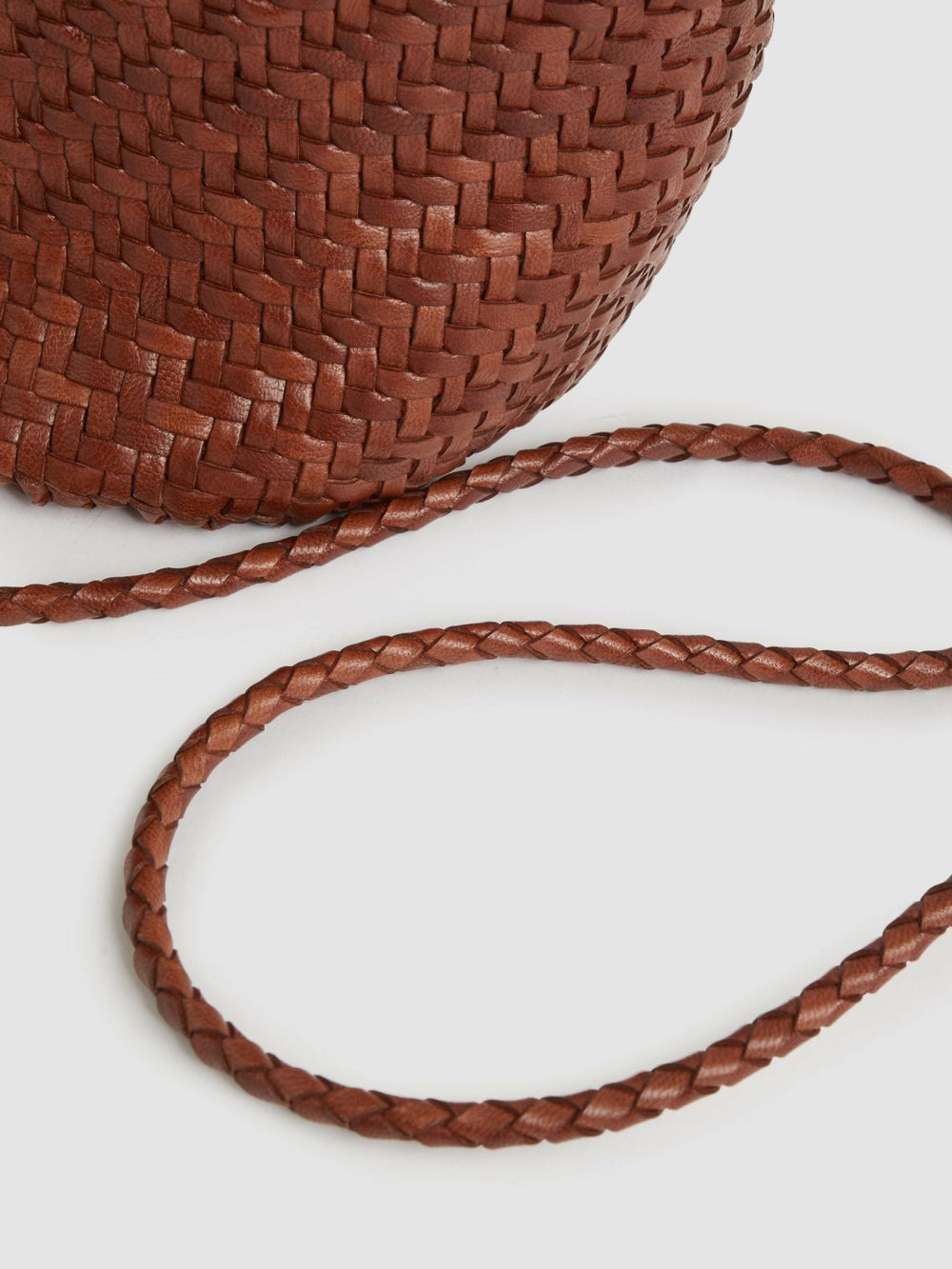 Reiss | Leather Woven Mini Tote Bag in Tan