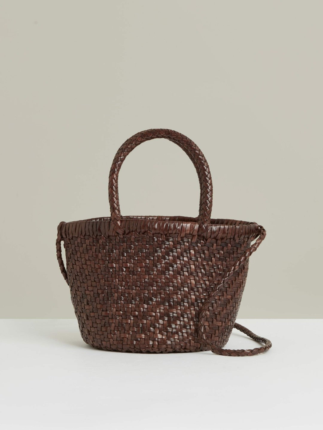 Reiss | Leather Woven Mini Tote Bag in Chocolate