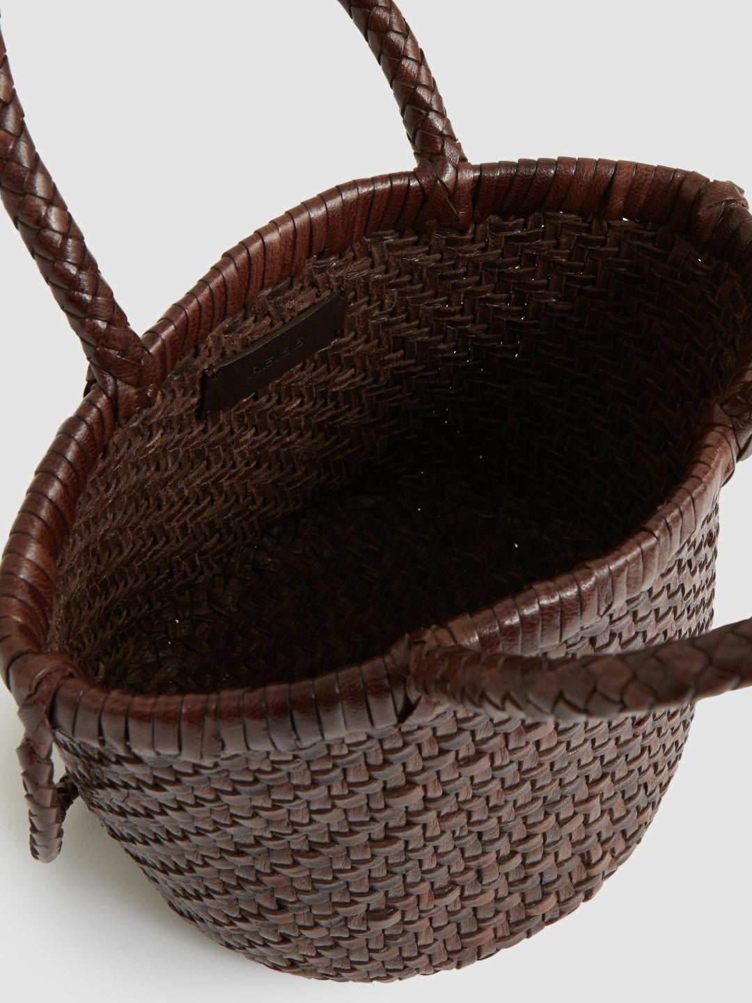 Reiss | Leather Woven Mini Tote Bag in Chocolate