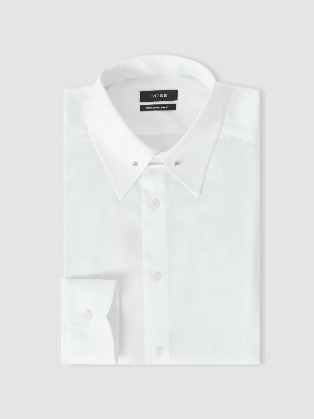Reiss | Slim Fit Cotton Pin Collar Shirt in White