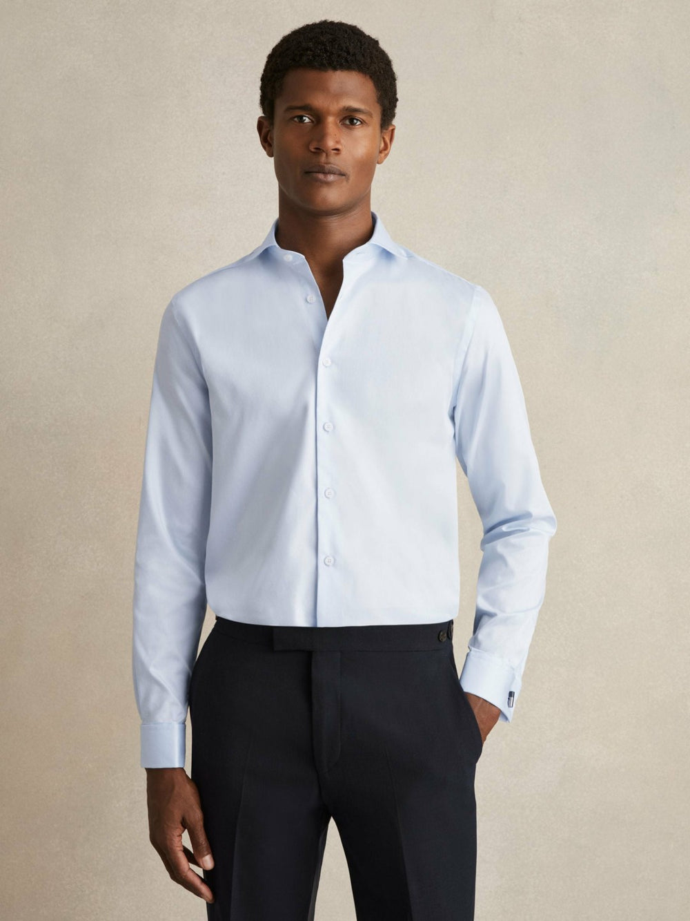 Reiss | Regular Fit Slim-Fit Cotton Double-Cuff Shirt in Soft Blue