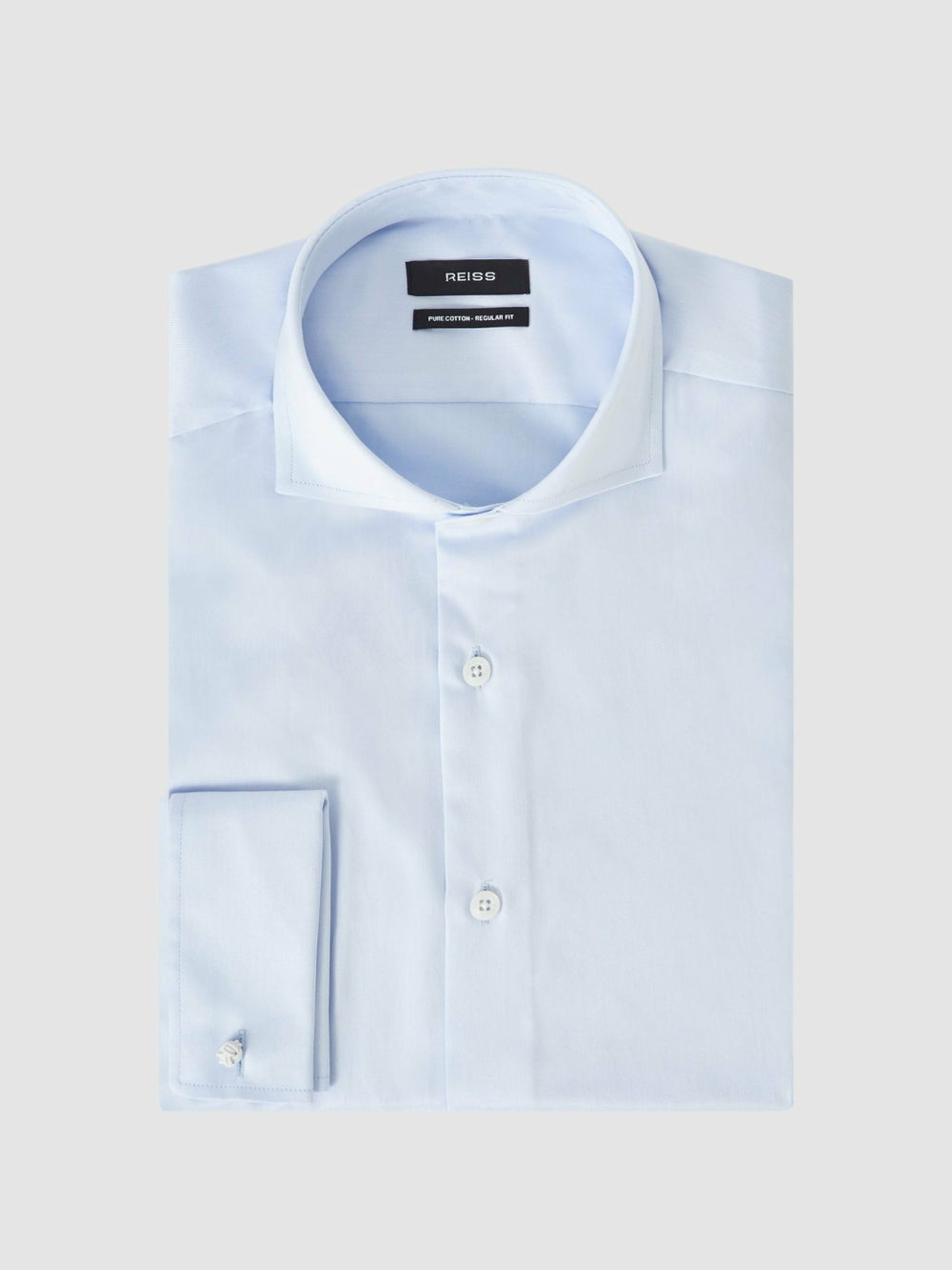 Reiss | Regular Fit Slim-Fit Cotton Double-Cuff Shirt in Soft Blue