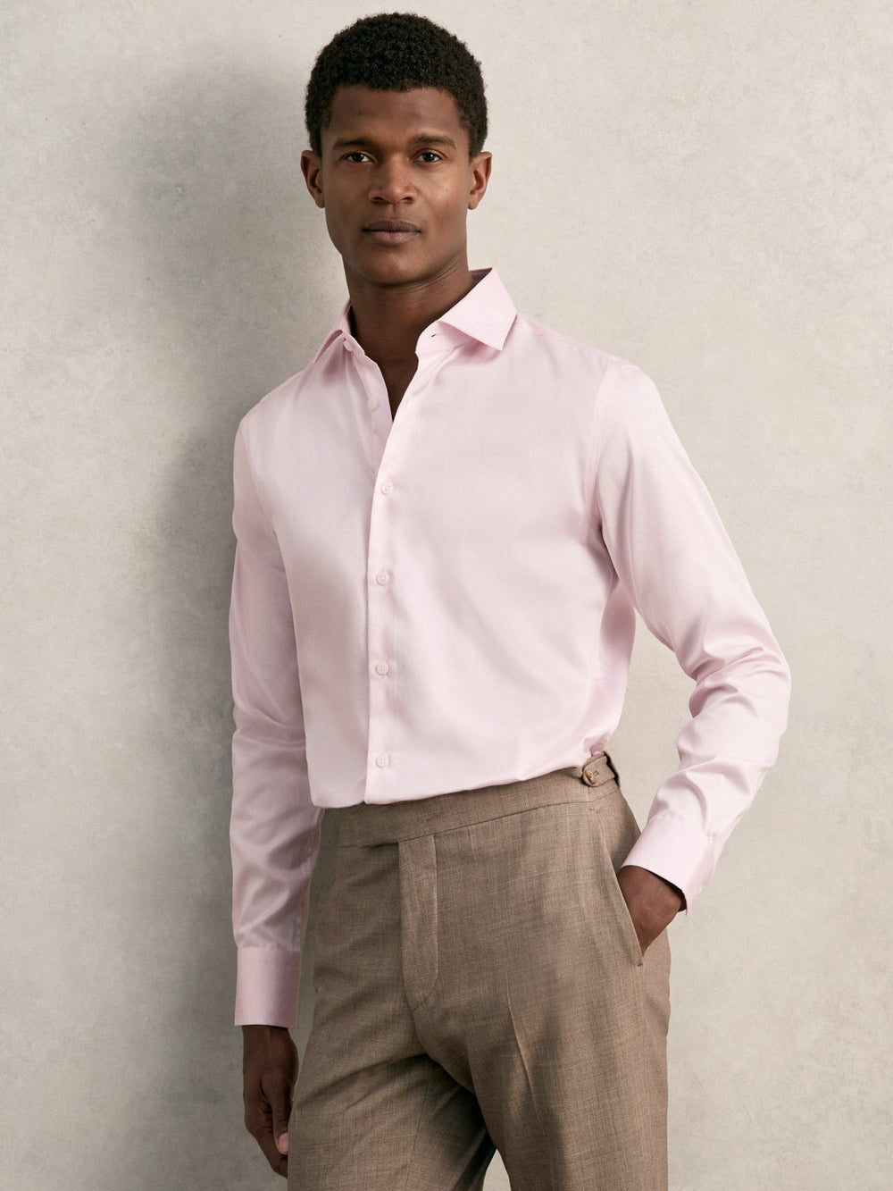 Reiss | Regular Fit Cotton Sateen Shirt in Pink