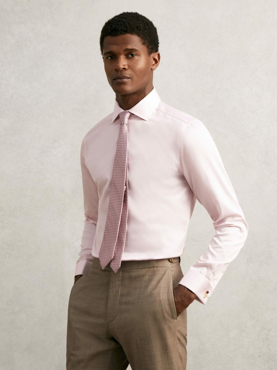 Reiss | Regular Fit Slim-Fit Cotton-Sateen Shirt in Pink