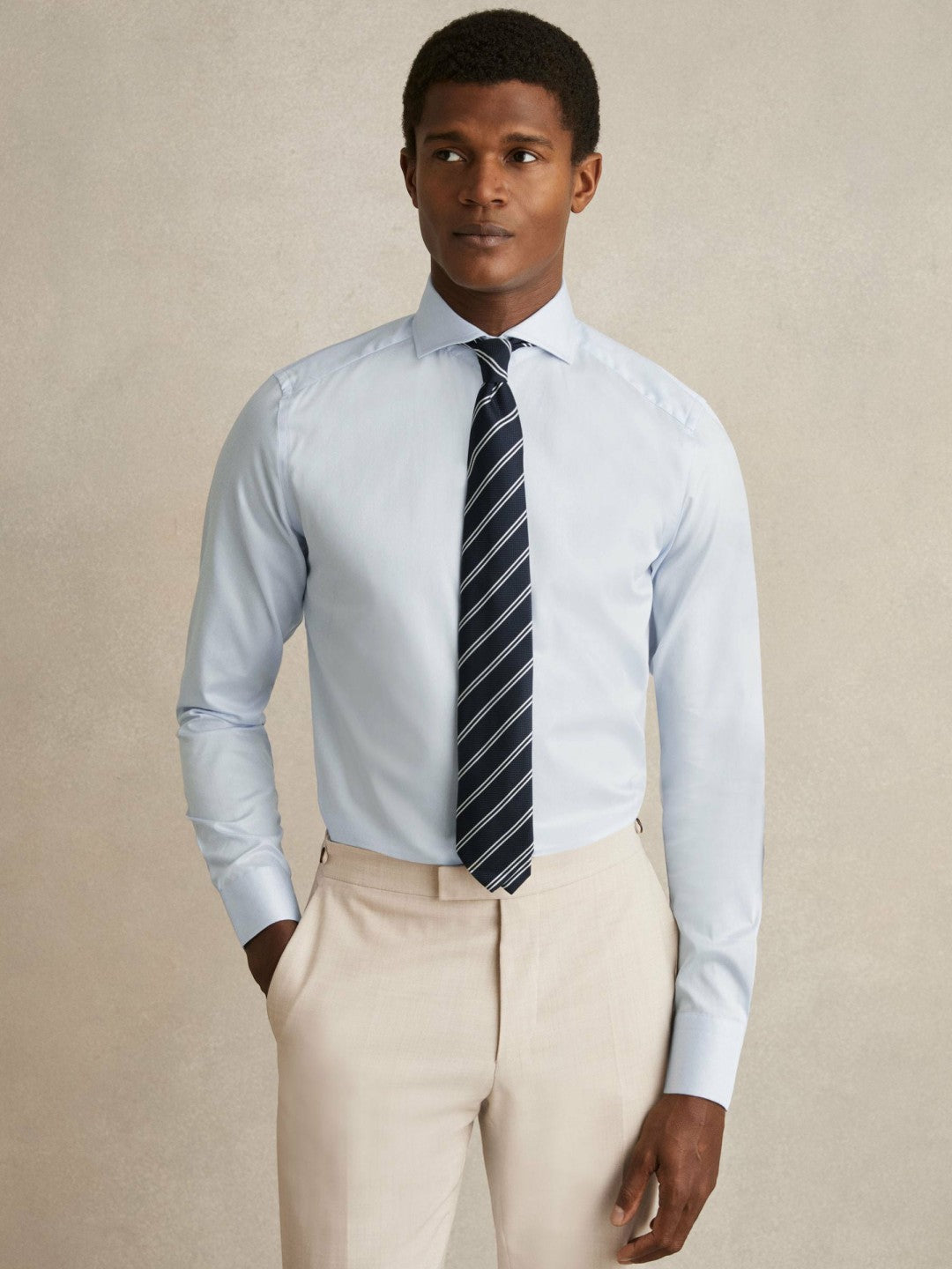 Reiss | Slim Fit Cotton-Twill Two-Fold Shirt Slim-Fit in Soft Blue