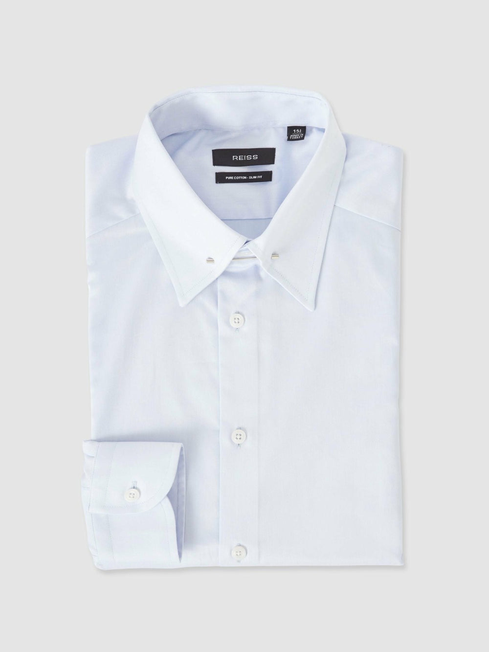 Reiss | Slim Fit Cotton Pin Collar Shirt in Soft Blue