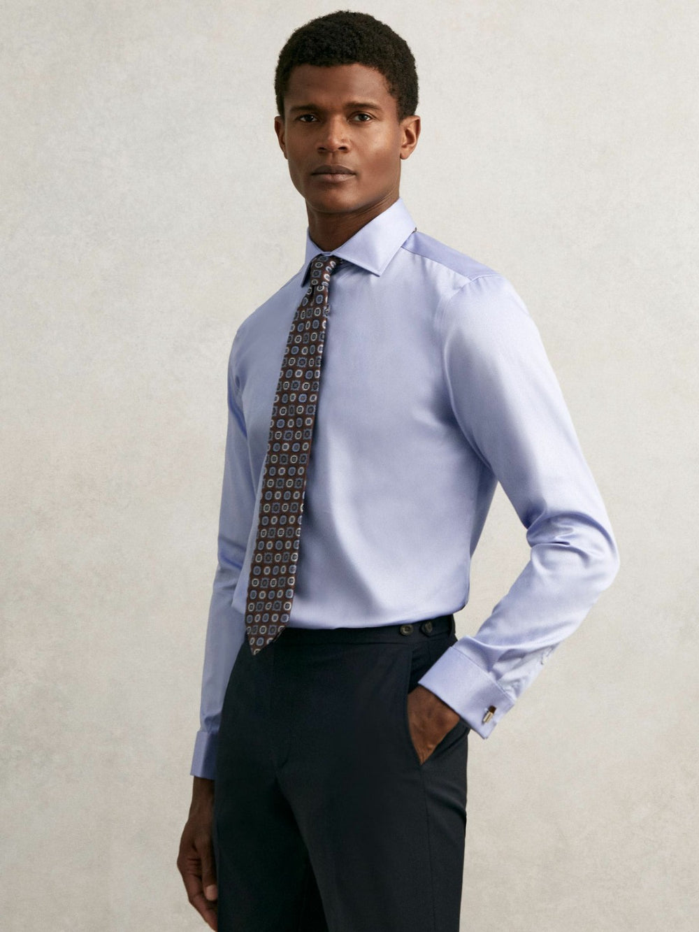 Reiss | Regular Fit Slim-Fit Cotton-Sateen Shirt in Mid Blue