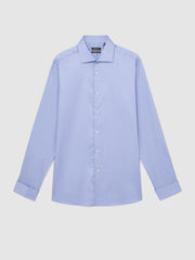 Reiss | Regular Fit Slim-Fit Cotton-Sateen Shirt in Mid Blue
