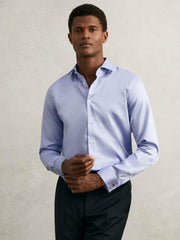 Reiss | Regular Fit Slim-Fit Cotton-Sateen Shirt in Mid Blue