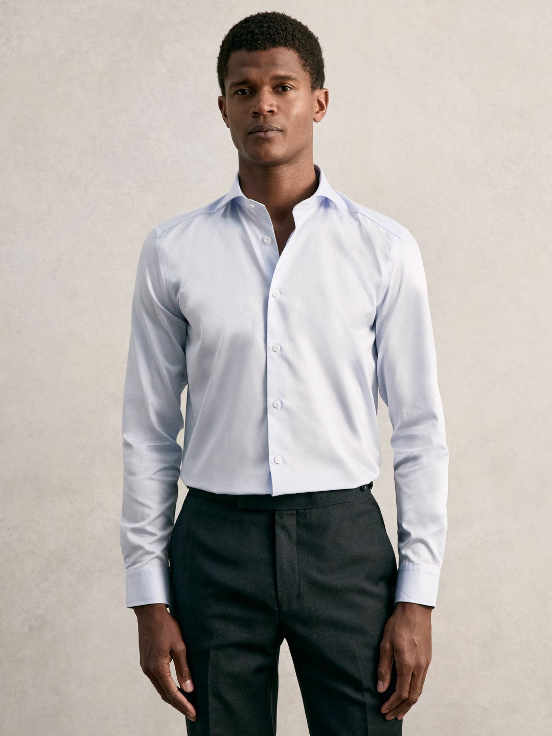 Reiss | Regular Fit Cotton Sateen Shirt in Mid Blue