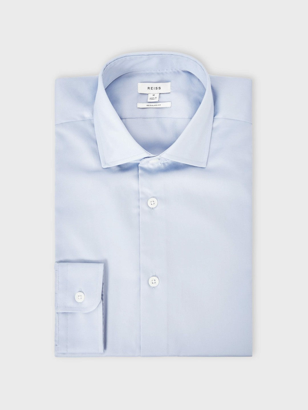 Reiss | Regular Fit Cotton Sateen Shirt in Mid Blue