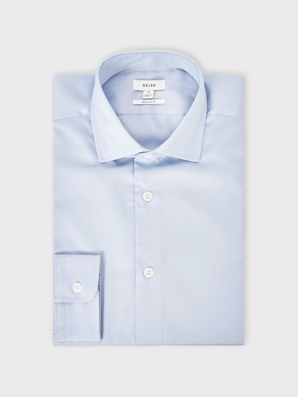 Reiss | Regular Fit Cotton Sateen Shirt in Mid Blue