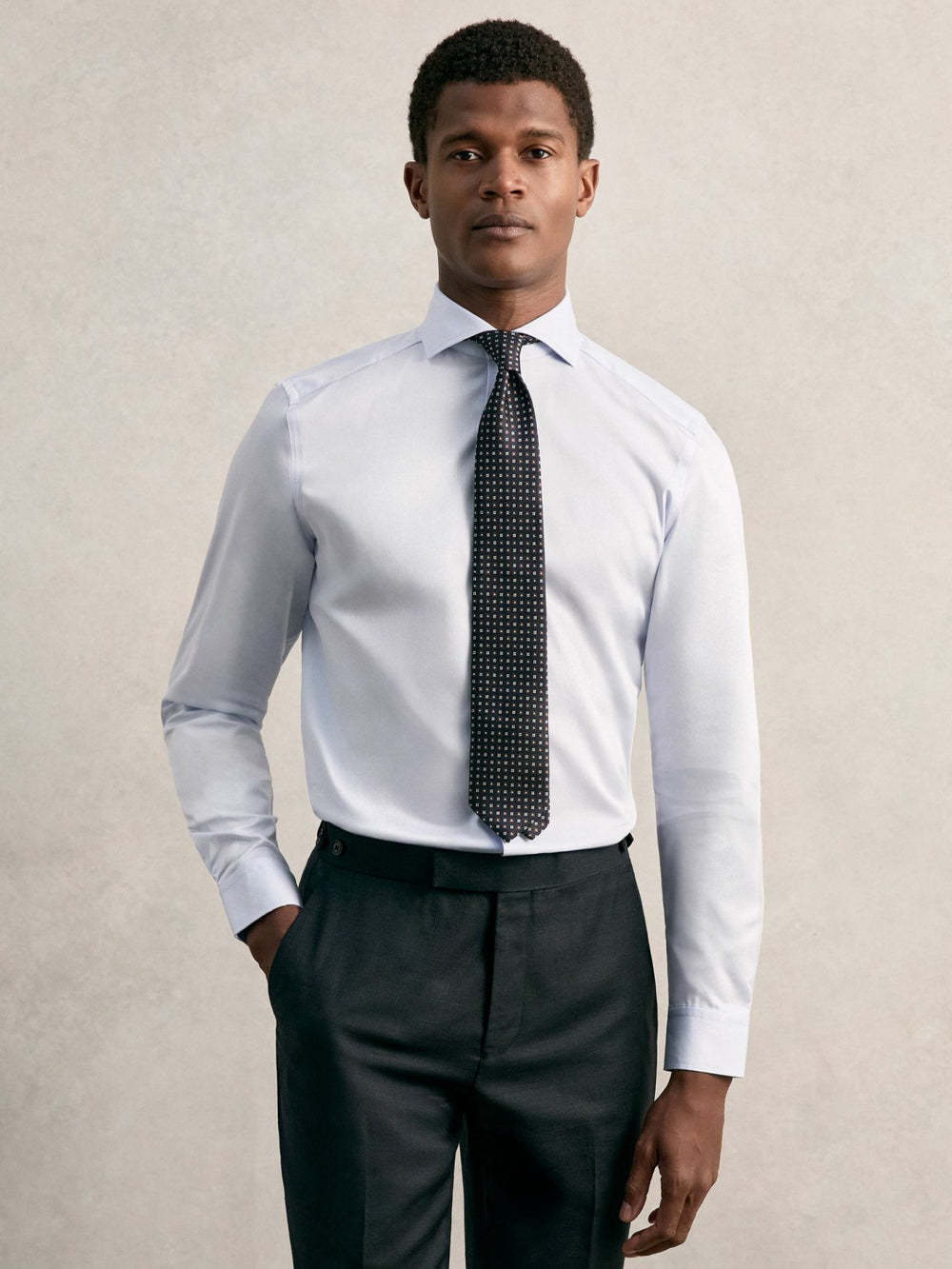 Reiss | Regular Fit Cotton Sateen Shirt in Mid Blue