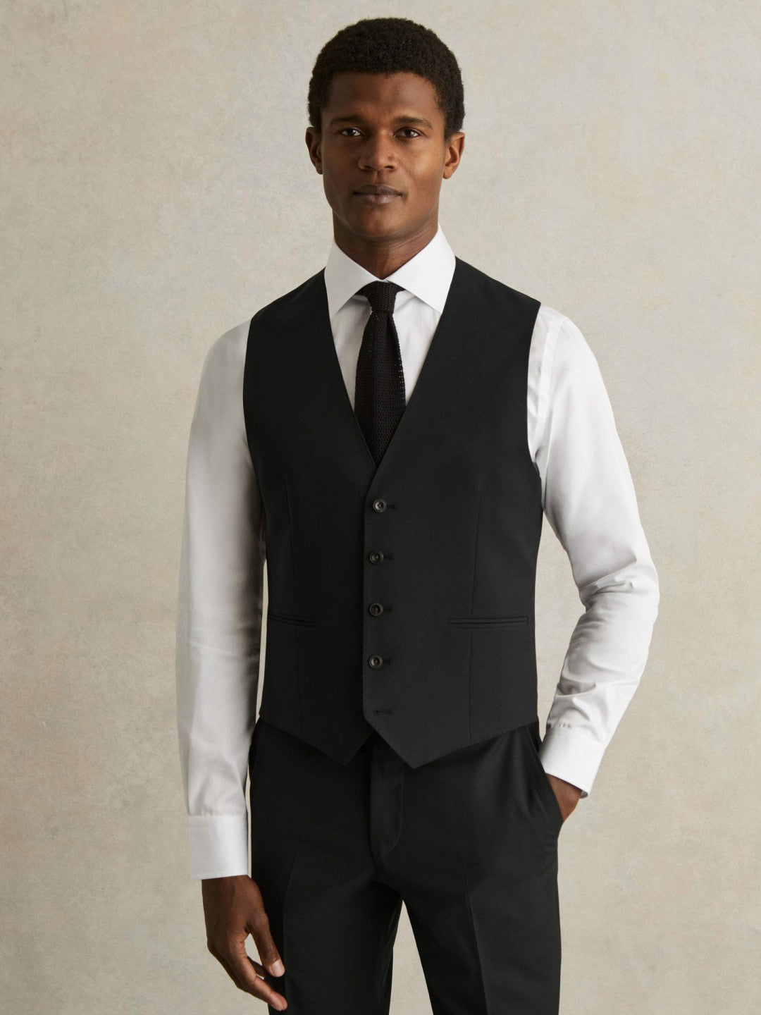 Reiss | Wool-Blend Slim-Fit Waistcoat in Black