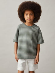 Reiss | 9-13 yrs Cotton-Blend Stripe T-Shirt in Sage/White