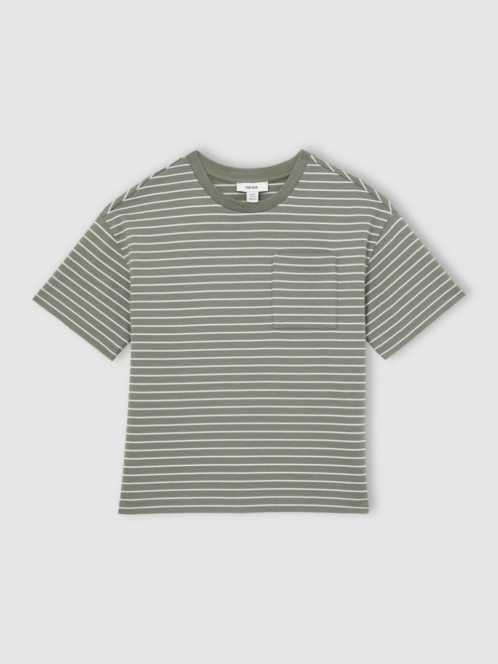 Reiss | 9-13 yrs Cotton-Blend Stripe T-Shirt in Sage/White