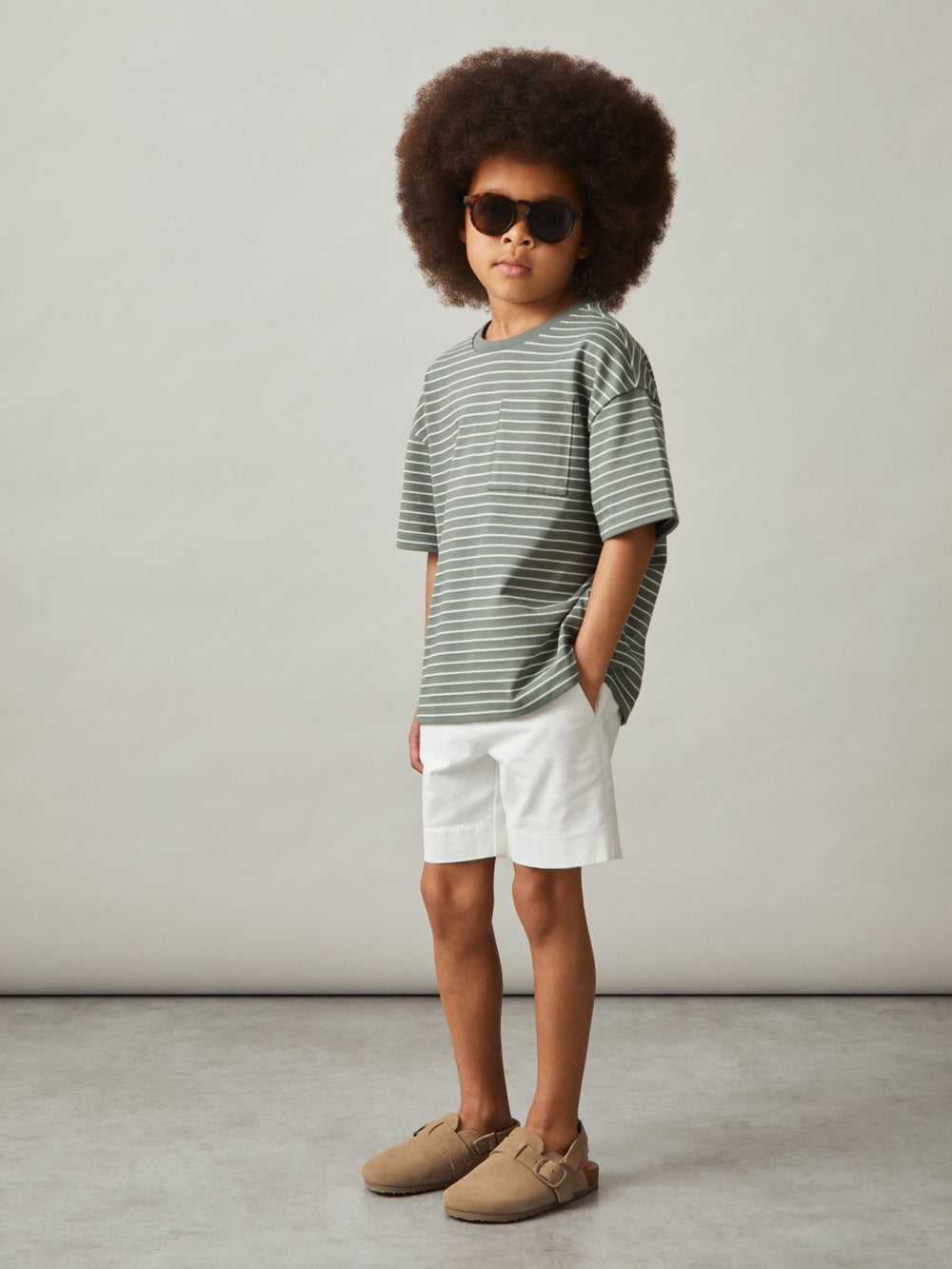 Reiss | 9-13 yrs Cotton-Blend Stripe T-Shirt in Sage/White