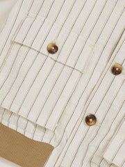Reiss | 13-14 yrs Cotton Pinstripe Harrington Jacket in Off White/Taupe Brown