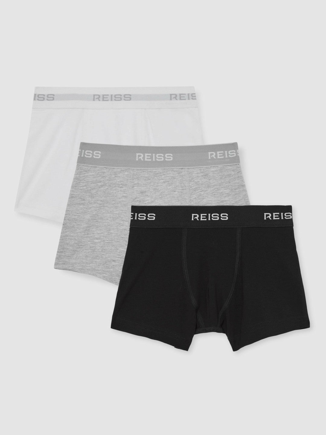 Reiss | Stretch-Cotton Logo-Waistband Boxer Shorts 3 Pack in White/Grey/Black