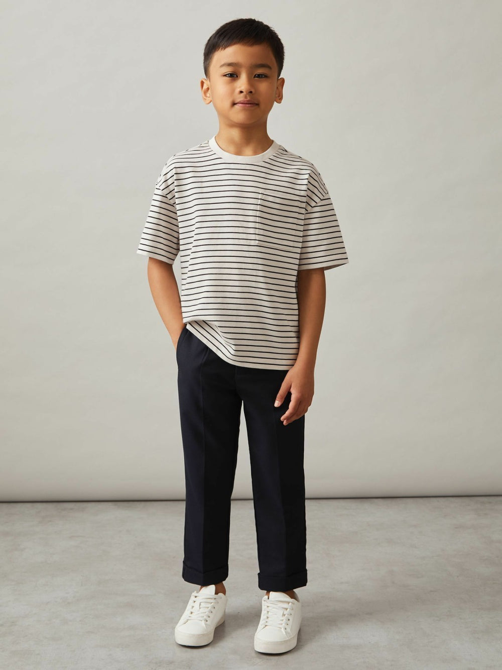 Reiss | 3-9 yrs Cotton-Blend Stripe T-Shirt in White/Navy