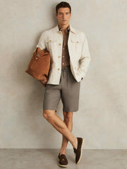 Reiss | Linen Drawstring Shorts in Mushroom Brown