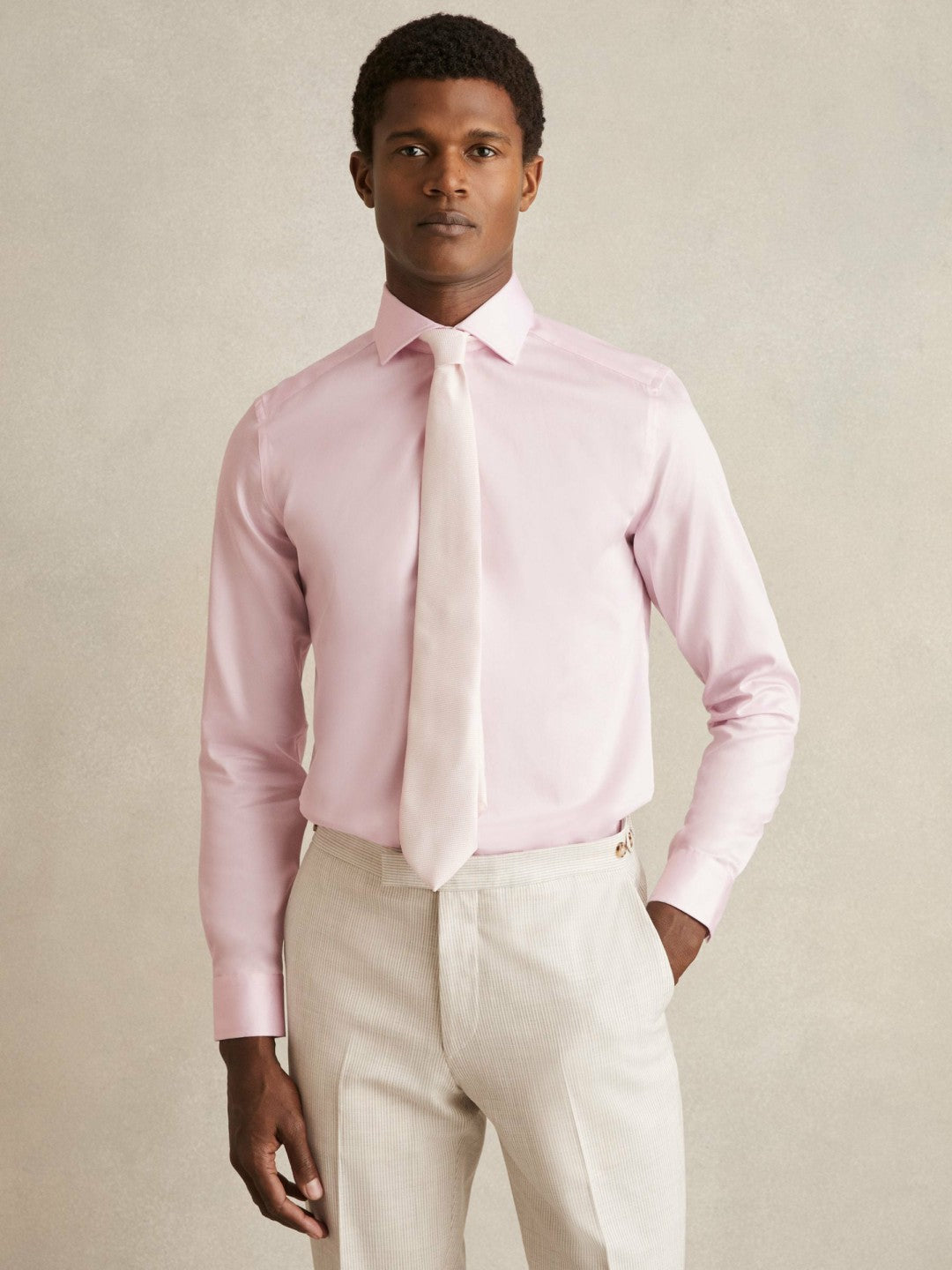 Reiss | Slim Fit Cotton Sateen Shirt in Pink