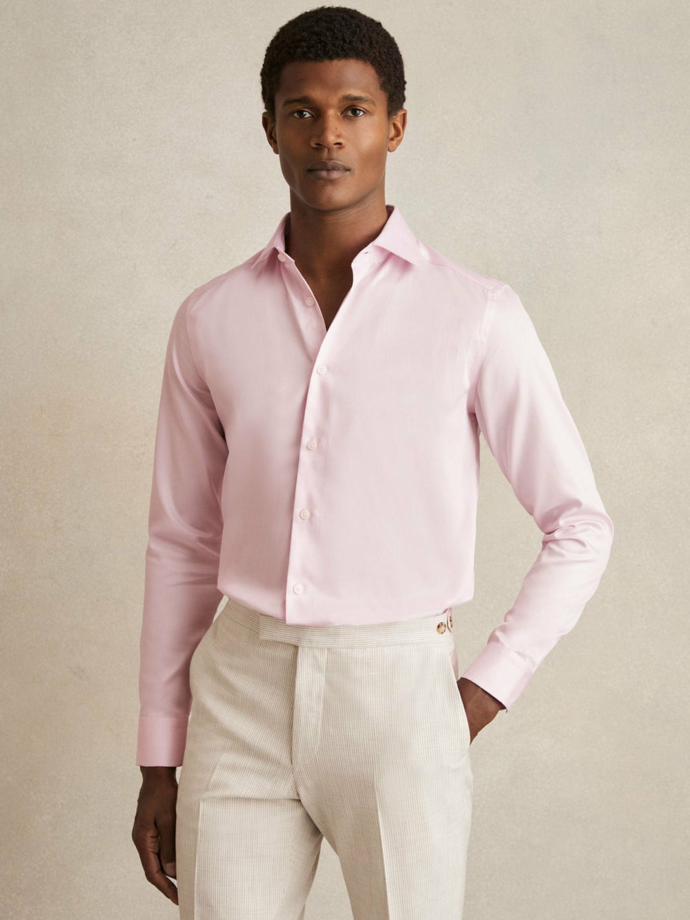 Reiss | Slim Fit Cotton Sateen Shirt in Pink