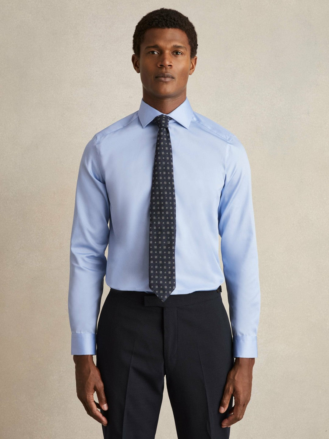 Reiss | Slim Fit Cotton Sateen Shirt in Mid Blue