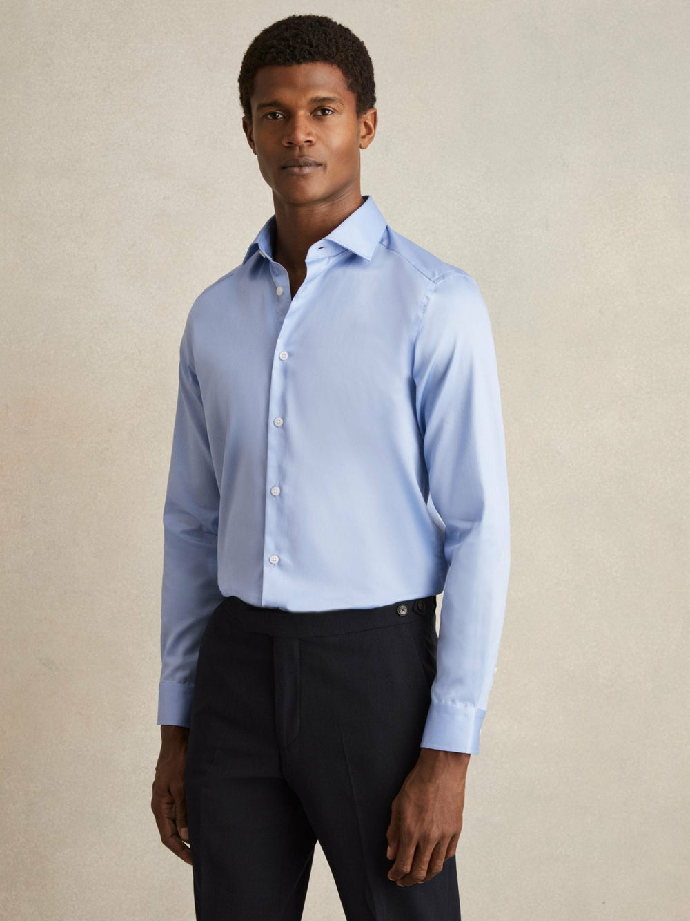 Reiss | Slim Fit Cotton Sateen Shirt in Mid Blue