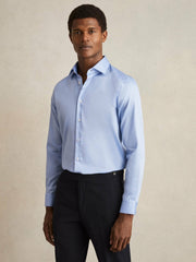 Reiss | Slim Fit Cotton Sateen Shirt in Mid Blue