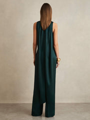 Reiss | Satin Cape-Sash Jumpsuit in Teal Green