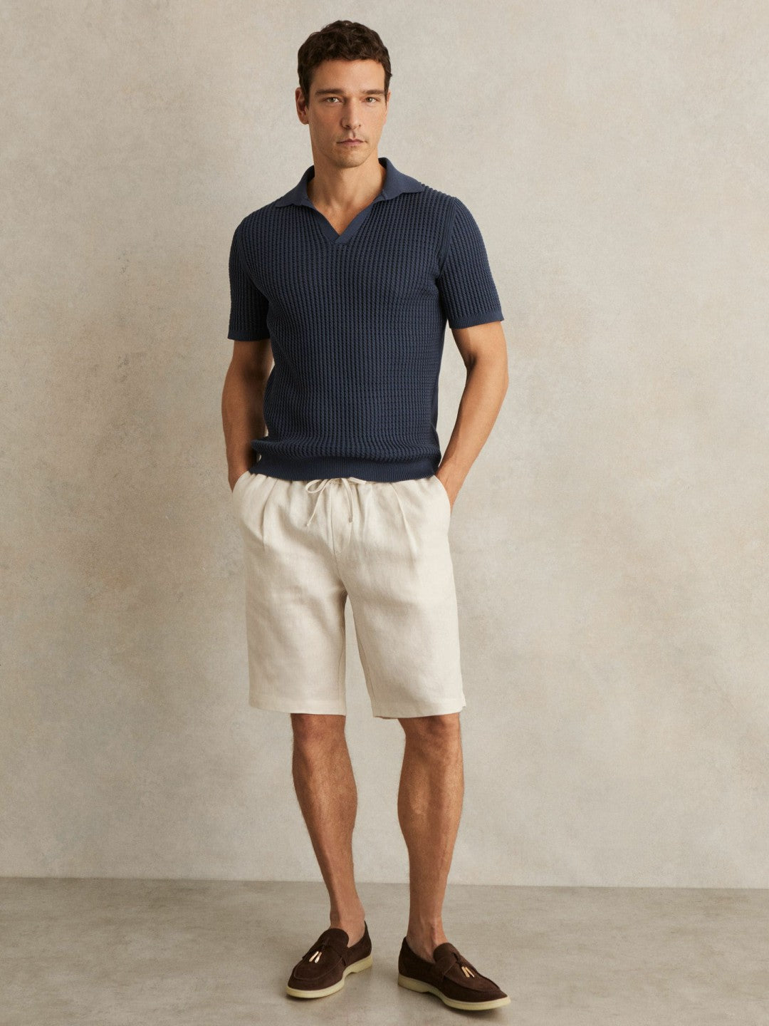 Reiss | Linen Drawstring Shorts in Stone