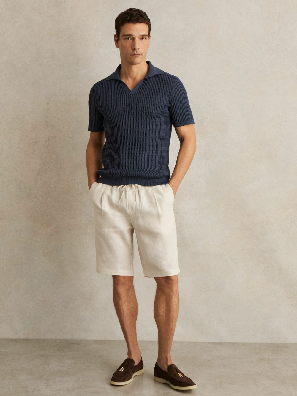 Reiss | Linen Drawstring Shorts in Stone