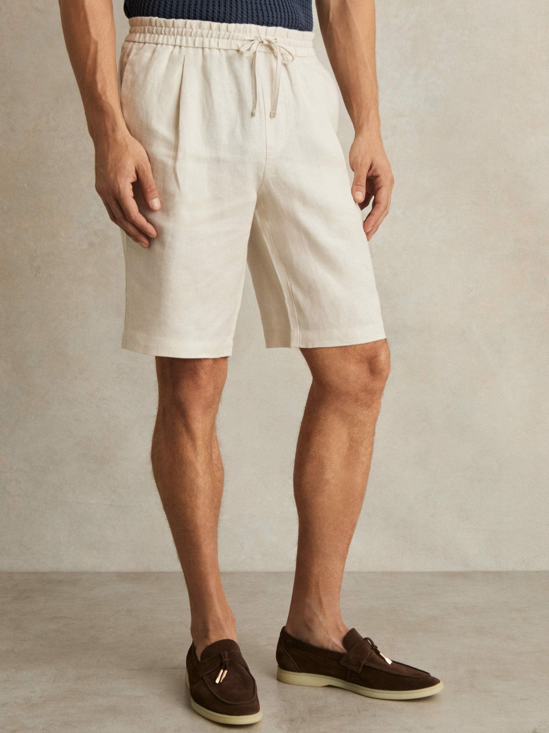 Reiss | Linen Drawstring Shorts in Stone