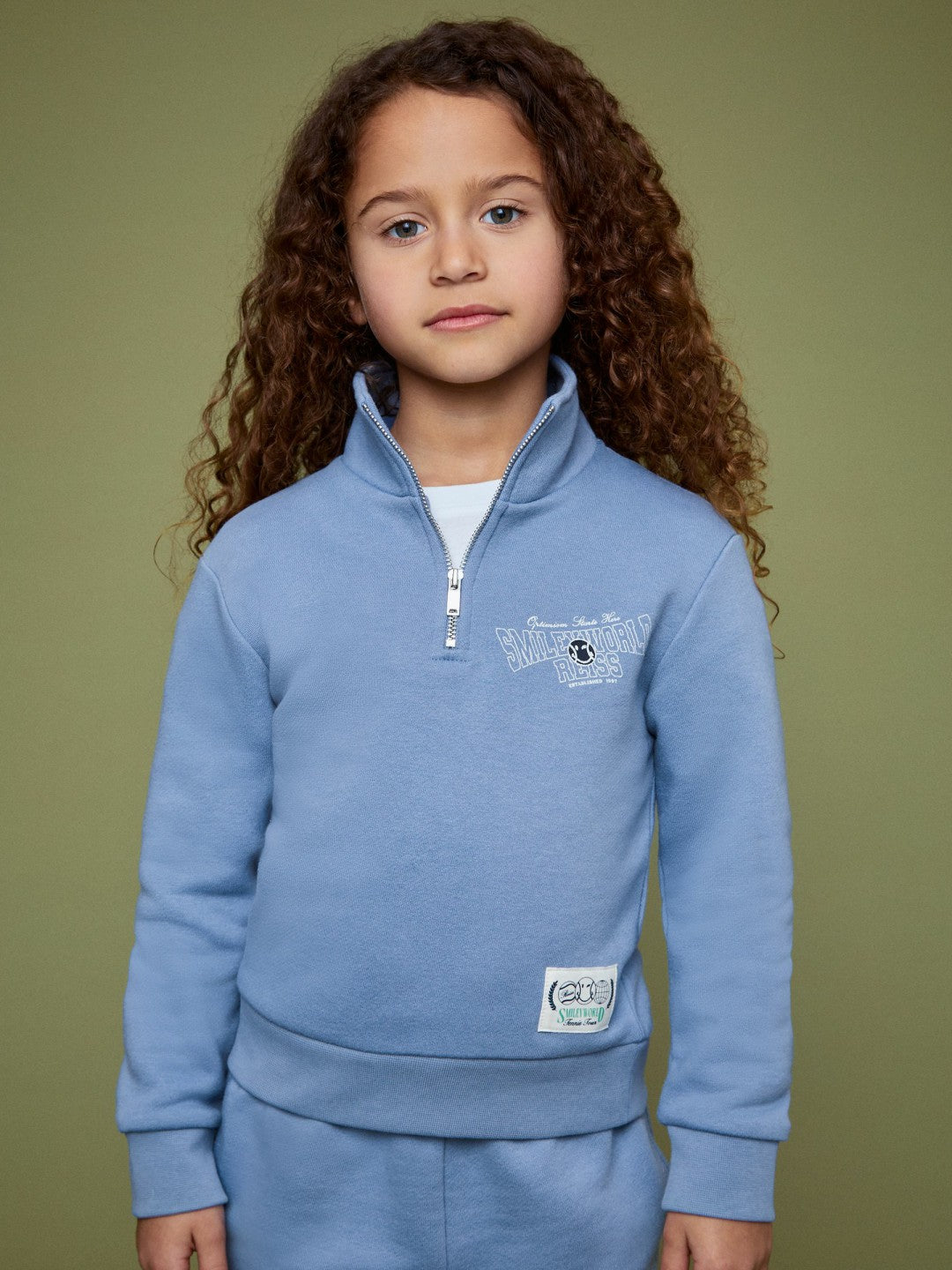 Reiss | 13-14 yrs SmileyWorld Half-Zip Sweatshirt Unisex Fit in Blue