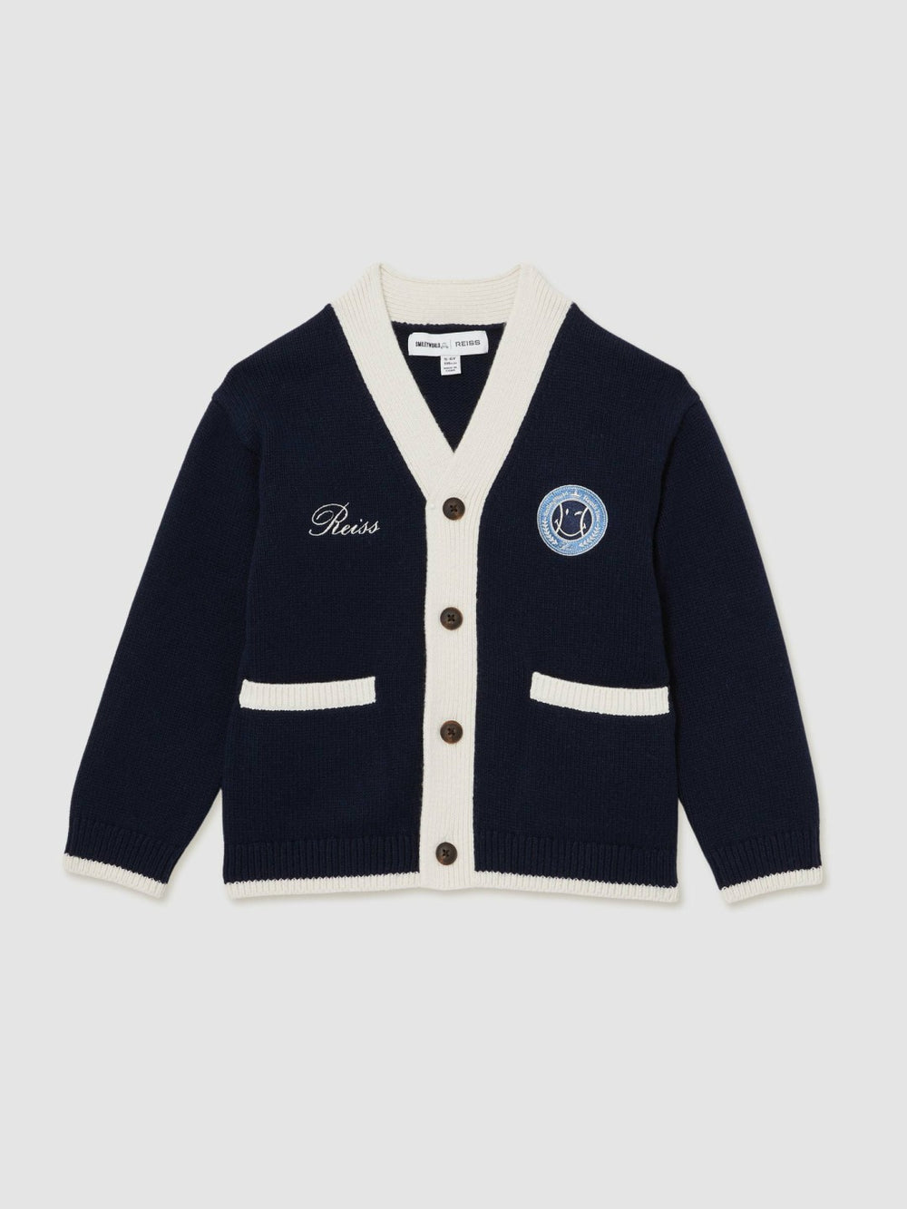 Reiss | 9-12 yrs SmileyWorld Logo Cardigan Unisex Fit in Off White