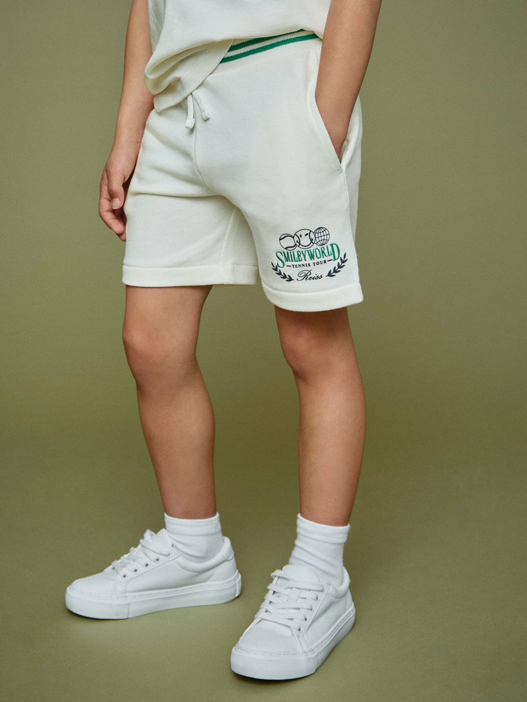 Reiss | 3-9 yrs SmileyWorld Drawstring Shorts Unisex Fit in White