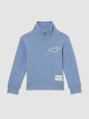 Reiss | 3-9 yrs SmileyWorld Half-Zip Sweatshirt Unisex Fit in Blue