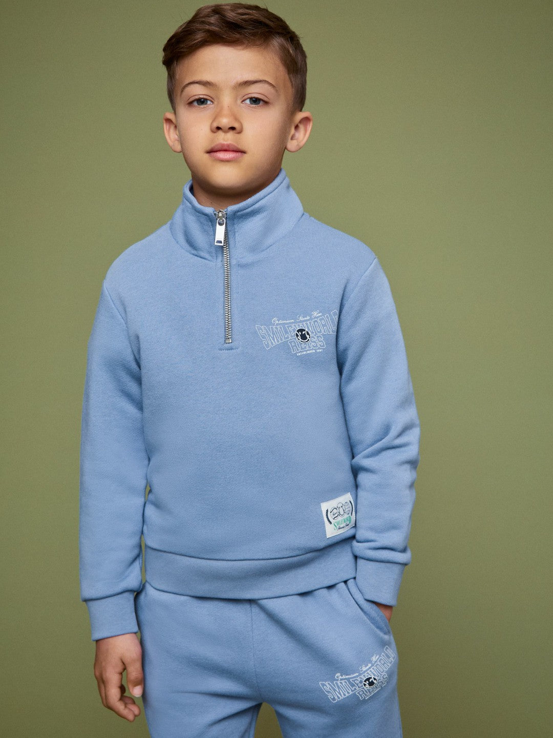 Reiss | 3-9 yrs SmileyWorld Half-Zip Sweatshirt Unisex Fit in Blue