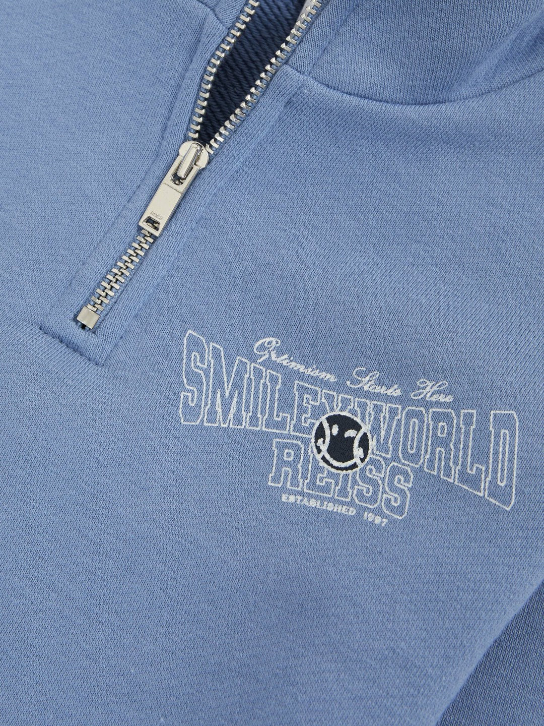 Reiss | 3-9 yrs SmileyWorld Half-Zip Sweatshirt Unisex Fit in Blue