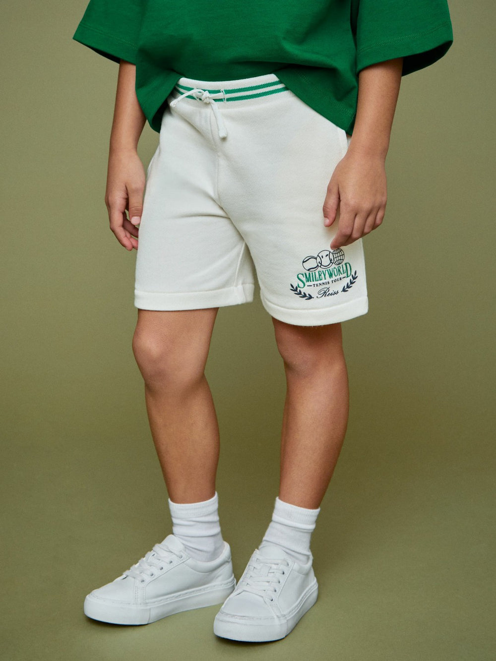 Reiss | 9-13 yrs SmileyWorld Drawstring Shorts Unisex Fit in White