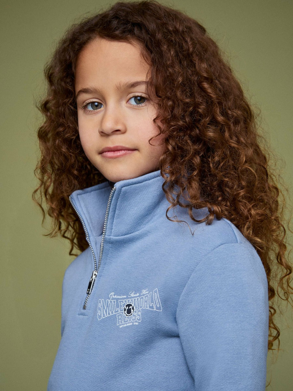 Reiss | 9-13 yrs SmileyWorld Half-Zip Sweatshirt Unisex Fit in Blue