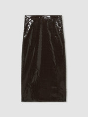 Reiss | Atelier Laser-Cut Pencil Skirt in Chocolate
