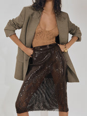 Reiss | Atelier Laser-Cut Pencil Skirt in Chocolate