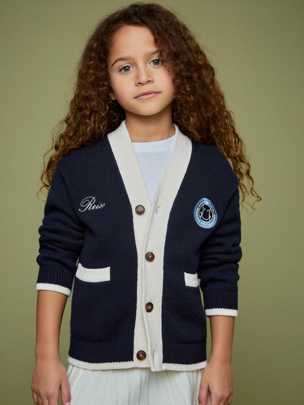 Reiss | 13-14 yrs SmileyWorld Logo Cardigan Unisex Fit in Off White