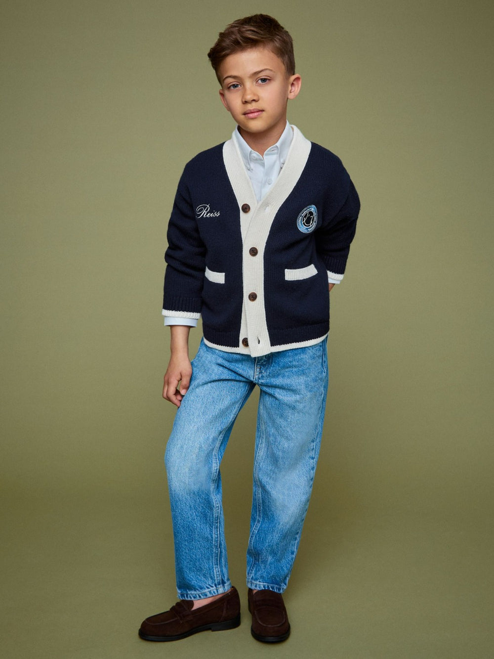 Reiss | 13-14 yrs SmileyWorld Logo Cardigan Unisex Fit in Off White