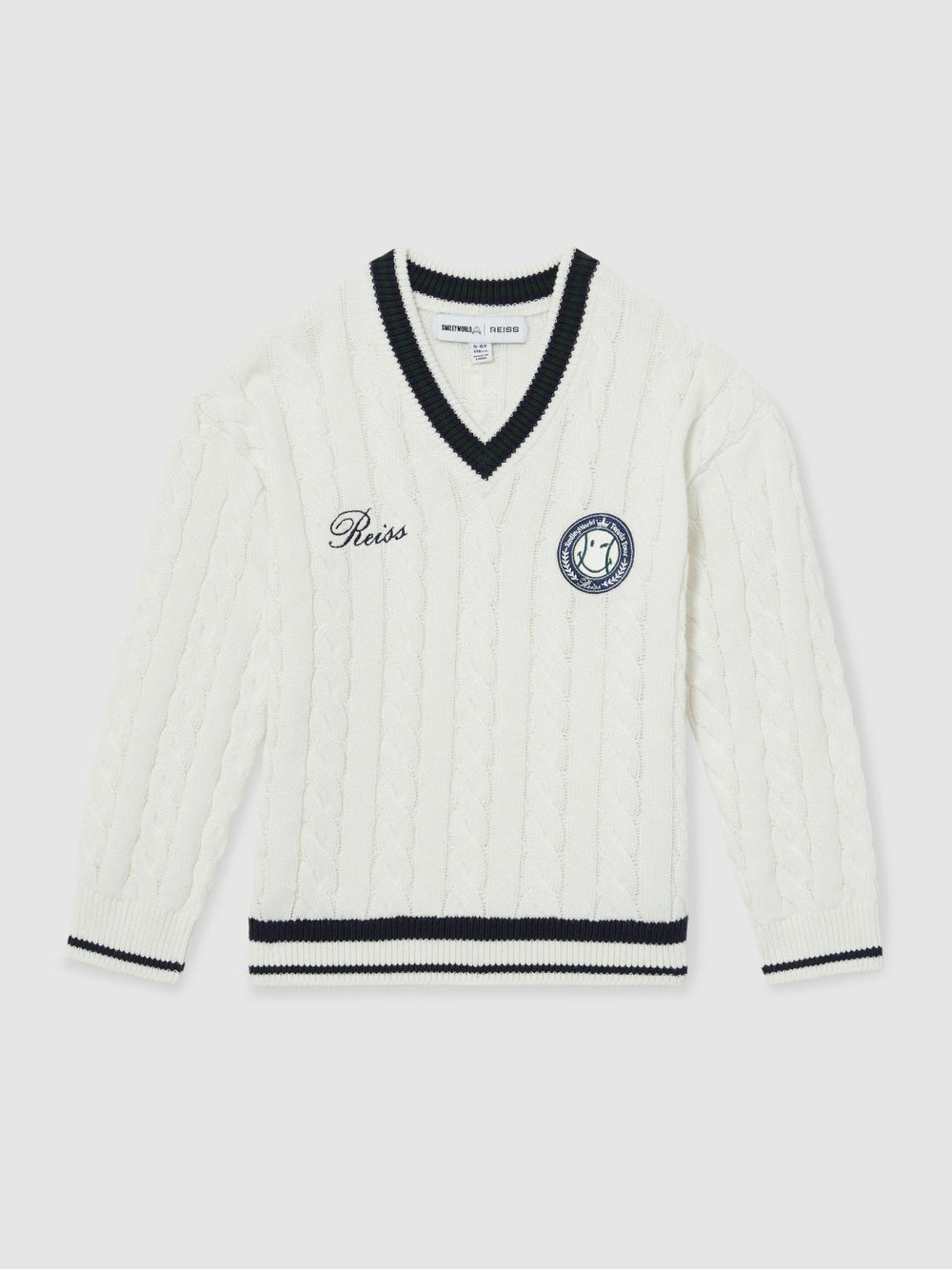 Reiss | 9-13 yrs SmileyWorld Cable-Knit Jumper Unisex Fit in Off White
